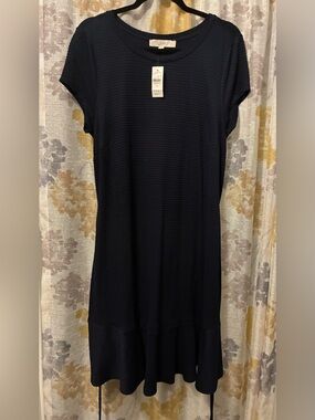 LOFT Dark Navy Ribbed Short Sleeve Dress